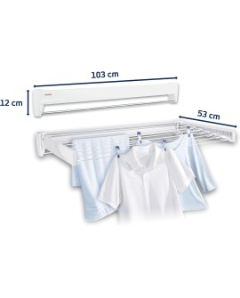 Leifheit Séchoir mural Telegant 72 Protect, sèche linge dépliable avec 8 barres de 90 cm, étendoir à linge robuste pour