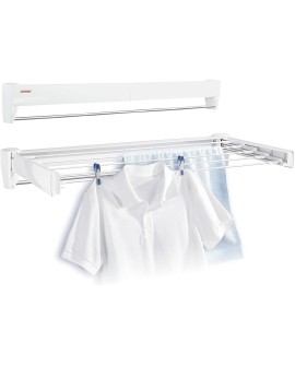 Leifheit Séchoir mural Telegant 72 Protect, sèche linge dépliable avec 8 barres de 90 cm, étendoir à linge robuste pour