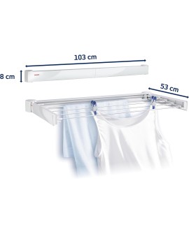 Leifheit Séchoir mural Telegant 72 Protect, sèche linge dépliable avec 8 barres de 90 cm, étendoir à linge robuste pour