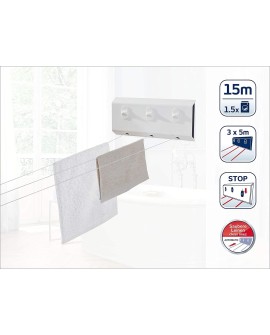 Leifheit Séchoir mural Telegant 72 Protect, sèche linge dépliable avec 8 barres de 90 cm, étendoir à linge robuste pour