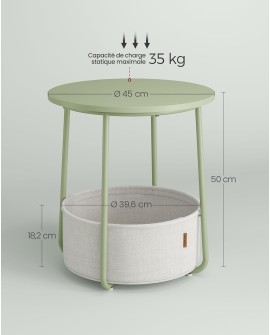 VASAGLE Petite Table Basse Ronde, Table d Appoint avec Panier en Tissu, Rangement, pour Salon, Chambre, Table de Chevet, Style