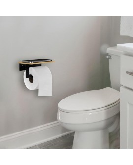 Porte Rouleau Papier Toilette Mural Adhesif sans Percage Support Papier Toilette Plaque de Bambou Noir Mat Derouleur Papier