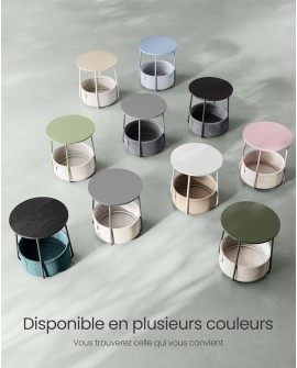 VASAGLE Petite Table Basse Ronde, Table d Appoint avec Panier en Tissu, Rangement, pour Salon, Chambre, Table de Chevet, Style