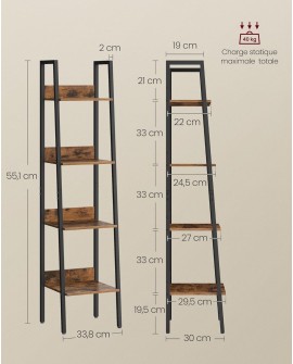 VASAGLE Étagère Échelle, Bibliothèque à 5 Niveaux, Meuble de Rangement sur Pied, Bureau, Salon, Chambre, Cuisine, Style