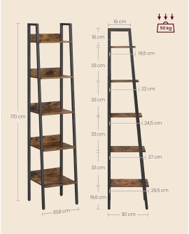 VASAGLE Étagère Échelle, Bibliothèque à 5 Niveaux, Meuble de Rangement sur Pied, Bureau, Salon, Chambre, Cuisine, Style