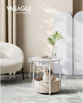 VASAGLE Petite Table Basse Ronde, Table d Appoint avec Panier en Tissu, Rangement, pour Salon, Chambre, Table de Chevet, Style