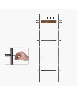VASAGLE Étagère échelle inclinée, Porte-serviettes, 5 niveaux, 44 x 160 cm, gain de place, cadre en acier, 4 crochets, pour