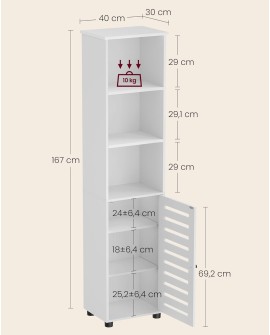 VASAGLE Meuble de Salle de Bain, Étagère de Rangement, Placard Haut, avec 3 Compartiments Ouverts et 2 Étagères Réglables,