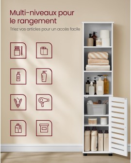 VASAGLE Meuble de Salle de Bain, Étagère de Rangement, Placard Haut, avec 3 Compartiments Ouverts et 2 Étagères Réglables,