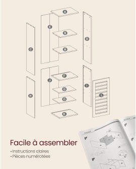 VASAGLE Meuble de Salle de Bain, Étagère de Rangement, Placard Haut, avec 3 Compartiments Ouverts et 2 Étagères Réglables,