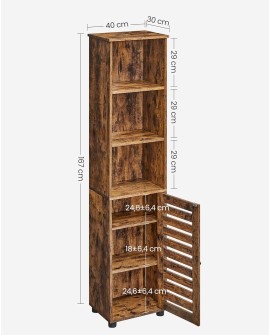 VASAGLE Meuble de Salle de Bain, Étagère de Rangement, Placard Haut, avec 3 Compartiments Ouverts et 2 Étagères Réglables,