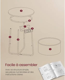 VASAGLE Petite Table Basse Ronde, Table d Appoint avec Panier en Tissu, Rangement, pour Salon, Chambre, Table de Chevet, Style