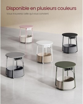 VASAGLE Petite Table Basse Ronde, Table d Appoint avec Panier en Tissu, Rangement, pour Salon, Chambre, Table de Chevet, Style