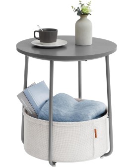 VASAGLE Petite Table Basse Ronde, Table d Appoint avec Panier en Tissu, Rangement, pour Salon, Chambre, Table de Chevet, Style