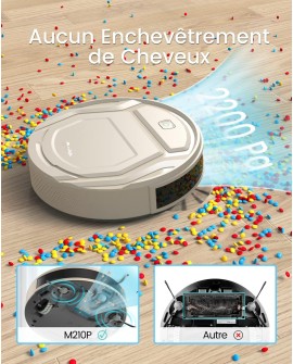 Lefant Robot aspirateur, Aspiration 2200 Pa, Poils d'animaux, Poils, sols, poussière, Nettoyage de la Maison, autonomie de 120