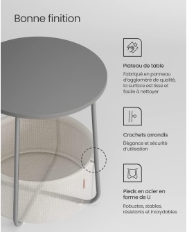 VASAGLE Petite Table Basse Ronde, Table d Appoint avec Panier en Tissu, Rangement, pour Salon, Chambre, Table de Chevet, Style