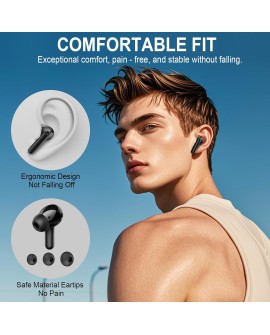 yobola Ecouteurs Bluetooth sans Fil, Sport Ecouteur Bluetooth 5.4 HiFi Stéréo Basses, Mini Casque Bluetooth sans Fil avec 4 ENC