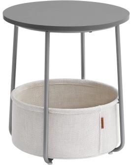 VASAGLE Petite Table Basse Ronde, Table d Appoint avec Panier en Tissu, Rangement, pour Salon, Chambre, Table de Chevet, Style