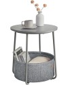 VASAGLE Petite Table Basse Ronde, Table d Appoint avec Panier en Tissu, Rangement, pour Salon, Chambre, Table de Chevet, Style