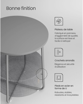 VASAGLE Petite Table Basse Ronde, Table d Appoint avec Panier en Tissu, Rangement, pour Salon, Chambre, Table de Chevet, Style