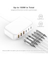 Chargeur USB C Rapide Multiple - 100W 6 Port Prise USBC Telephone, Multi Secteur Adaptateur Type C for iPhone 16 15 14 13 12 11