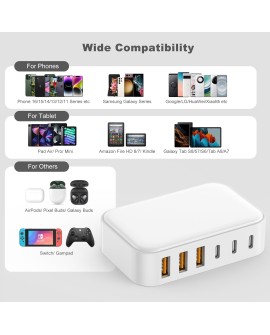 Chargeur USB C Rapide Multiple - 100W 6 Port Prise USBC Telephone, Multi Secteur Adaptateur Type C for iPhone 16 15 14 13 12 11