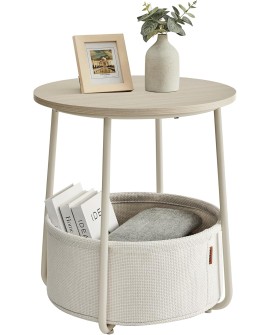 VASAGLE Petite Table Basse Ronde, Table d Appoint avec Panier en Tissu, Rangement, pour Salon, Chambre, Table de Chevet, Style