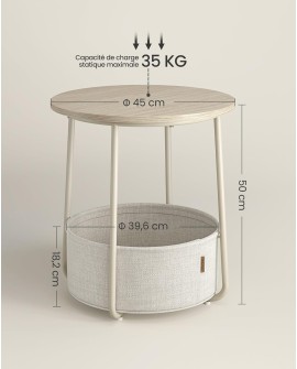 VASAGLE Petite Table Basse Ronde, Table d Appoint avec Panier en Tissu, Rangement, pour Salon, Chambre, Table de Chevet, Style