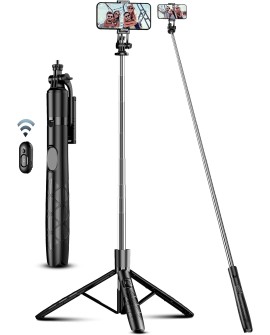 179CM Extensible Perche Trepied Smartphone, Perche a Selfie Trepied Aluminium avec Télécommande sans Fil et Support pour