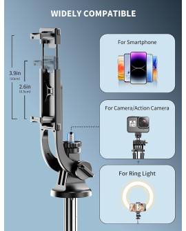 179CM Extensible Perche Trepied Smartphone, Perche a Selfie Trepied Aluminium avec Télécommande sans Fil et Support pour