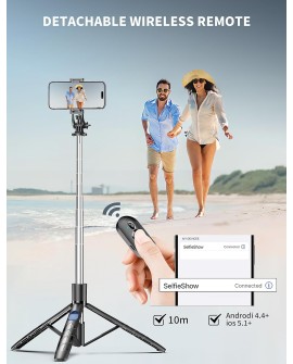 179CM Extensible Perche Trepied Smartphone, Perche a Selfie Trepied Aluminium avec Télécommande sans Fil et Support pour