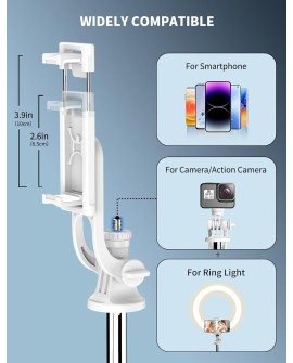 179CM Extensible Perche Trepied Smartphone, Perche a Selfie Trepied Aluminium avec Télécommande sans Fil et Support pour