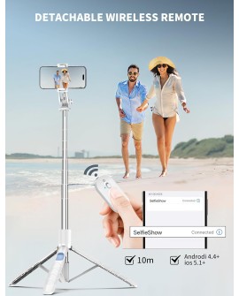 179CM Extensible Perche Trepied Smartphone, Perche a Selfie Trepied Aluminium avec Télécommande sans Fil et Support pour