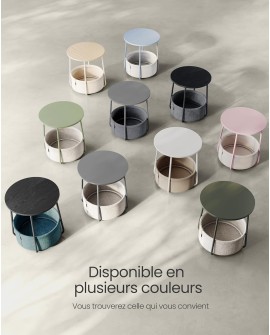 VASAGLE Petite Table Basse Ronde, Table d Appoint avec Panier en Tissu, Rangement, pour Salon, Chambre, Table de Chevet, Style