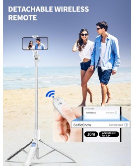 179CM Extensible Perche Trepied Smartphone, Perche a Selfie Trepied Aluminium avec Télécommande sans Fil et Support pour