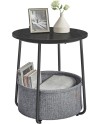 VASAGLE Petite Table Basse Ronde, Table d Appoint avec Panier en Tissu, Rangement, pour Salon, Chambre, Table de Chevet, Style