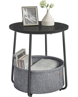 VASAGLE Petite Table Basse Ronde, Table d Appoint avec Panier en Tissu, Rangement, pour Salon, Chambre, Table de Chevet, Style