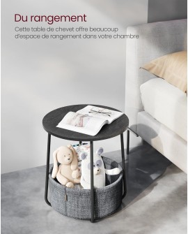 VASAGLE Petite Table Basse Ronde, Table d Appoint avec Panier en Tissu, Rangement, pour Salon, Chambre, Table de Chevet, Style