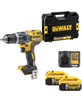 DEWALT - Perceuse visseuse à percussion compact brushless XR 18V - perceuse sans fil avec coffret TSTAK - 2 batteries / chargeur