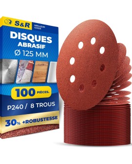 S&R Disques de Ponçage Papier Abrasif à Poncer 125mm Ponceuse Excentrique - 60 Disques à 8 trous