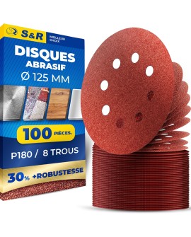 S&R Disques de Ponçage Papier Abrasif à Poncer 125mm Ponceuse Excentrique - 60 Disques à 8 trous