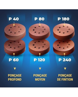 S&R Disques de Ponçage Papier Abrasif à Poncer 125mm Ponceuse Excentrique - 60 Disques à 8 trous