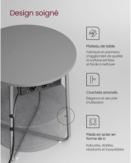 VASAGLE Petite Table Basse Ronde, Table d Appoint avec Panier en Tissu, Rangement, pour Salon, Chambre, Table de Chevet, Style