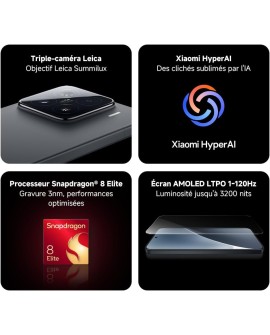 Xiaomi 15 Ultra Smartphone, 16+512GB, Noir, Super téléobjectif Leica 200MP 100mm, Batterie 5410mAh, HyperCharge 90W, HyperAI