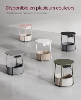 VASAGLE Petite Table Basse Ronde, Table d Appoint avec Panier en Tissu, Rangement, pour Salon, Chambre, Table de Chevet, Style