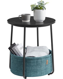 VASAGLE Petite Table Basse Ronde, Table d Appoint avec Panier en Tissu, Rangement, pour Salon, Chambre, Table de Chevet, Style