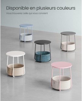 VASAGLE Petite Table Basse Ronde, Table d Appoint avec Panier en Tissu, Rangement, pour Salon, Chambre, Table de Chevet, Style