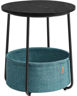 VASAGLE Petite Table Basse Ronde, Table d Appoint avec Panier en Tissu, Rangement, pour Salon, Chambre, Table de Chevet, Style