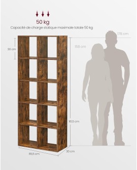 VASAGLE Bibliothèque, Étagère de Rangement 10 Compartiments, Meuble, Cube, pour Salon, Bureau, Chambre, Séparateur de Pièce,