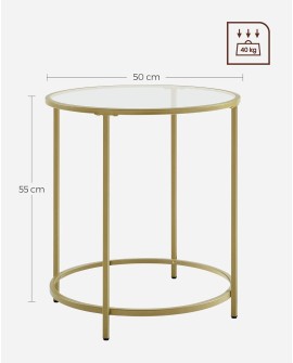 VASAGLE Table d’Appoint Ronde, Dessus en Verre Trempé, Cadre en Métal, Bout de Canapé, Table Console, Table de Chevet, pour